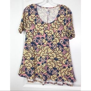 LuLaRoe Perfect T Womens Tunic T-Shirt Tee Floral Short Sleeve Pink Yellow Small
